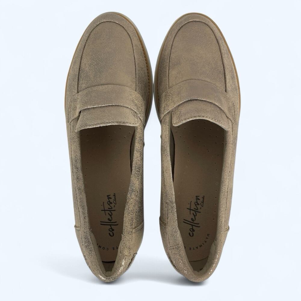 Clarks Collection Women's Sharon Ranch Gold Rubbed Leather Loafers Size 7.5 - Picture 4 of 6